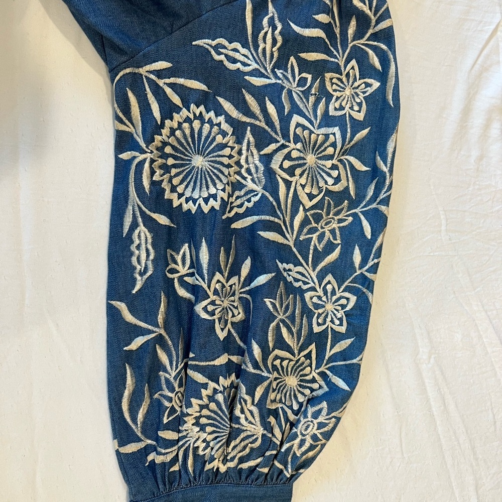 MISA Los Angeles Embroidered Denim Off Shoulder Mini Dress XS - Picture 5 of 11